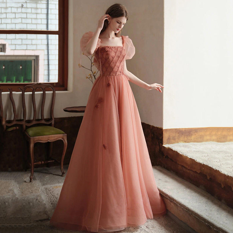 Elegant A-Line Tulle Long Prom Dress with Short Sleeves - Formal Evening Gown for Homecoming, Wedding, and Special Occasions - Style 504