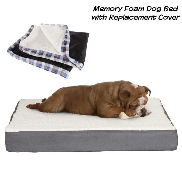 Orthopedic Dog Bed for Large Dogs - 2-Layer Memory Foam Support with Removable Sherpa Cover & Extra Replacement Cover - Perfect for Senior Dogs & Joint Pain Relief - Gray Pet Bed for Bedroom, Living Room & Crate Use
