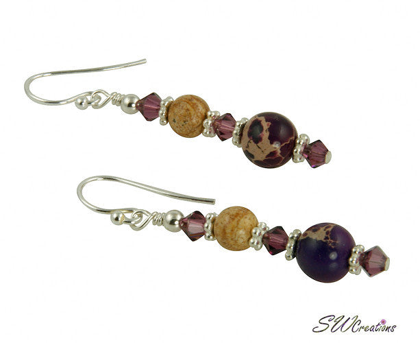 Natural Purple Variscite Jasper Gemstone Beaded Earrings for Women | Handmade Dangle Earrings | Boho Chic Jewelry for Everyday Wear & Special Occasions