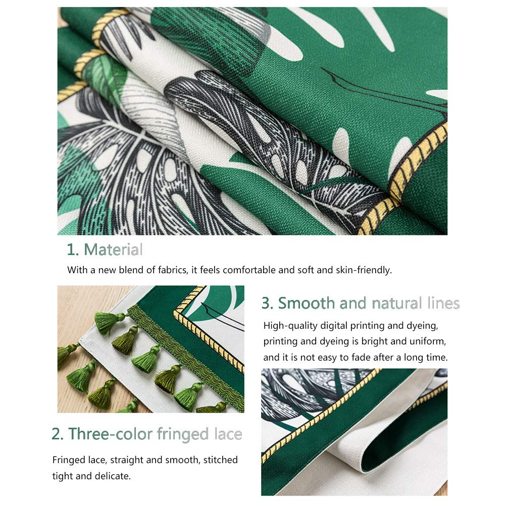 Banana Leaf Table Runner with Tassels - Elegant Outdoor/Indoor Dining Decor for Wedding, Party & Catering Events - Waterproof Kitchen Table Cover for Patio, Banquet & Special Occasions