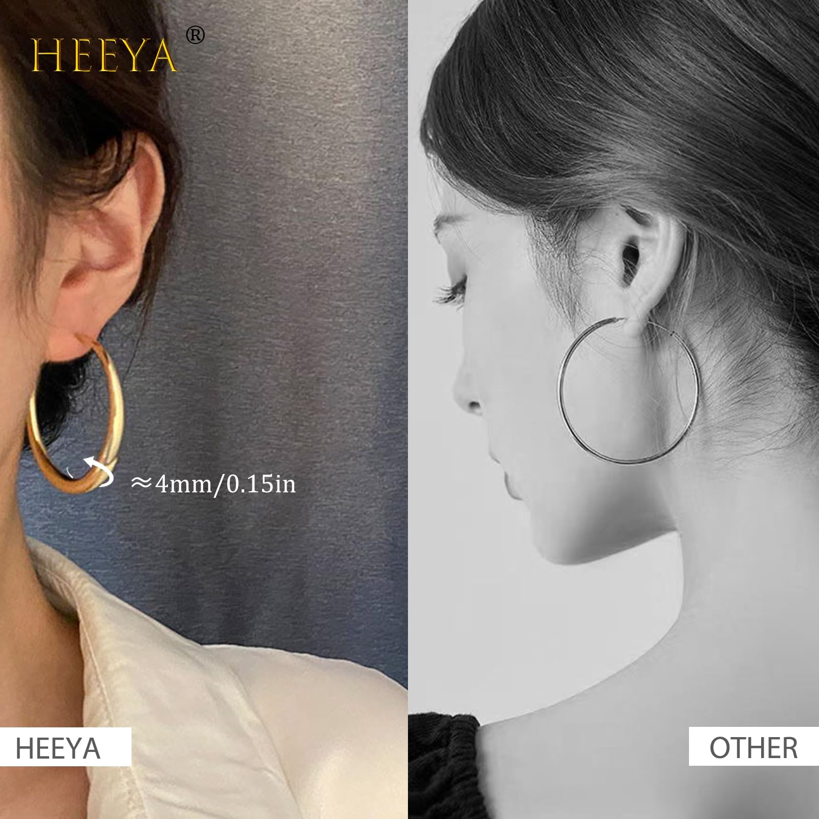 HEEYA S925 Sterling Silver Hoop Earrings for Women - Large 30/40/50mm Lightweight Hypoallergenic Hoops - Gold/Silver Thick Hoop Earrings Set for Girls & Women | Perfect for Everyday Wear, Parties & Gifts