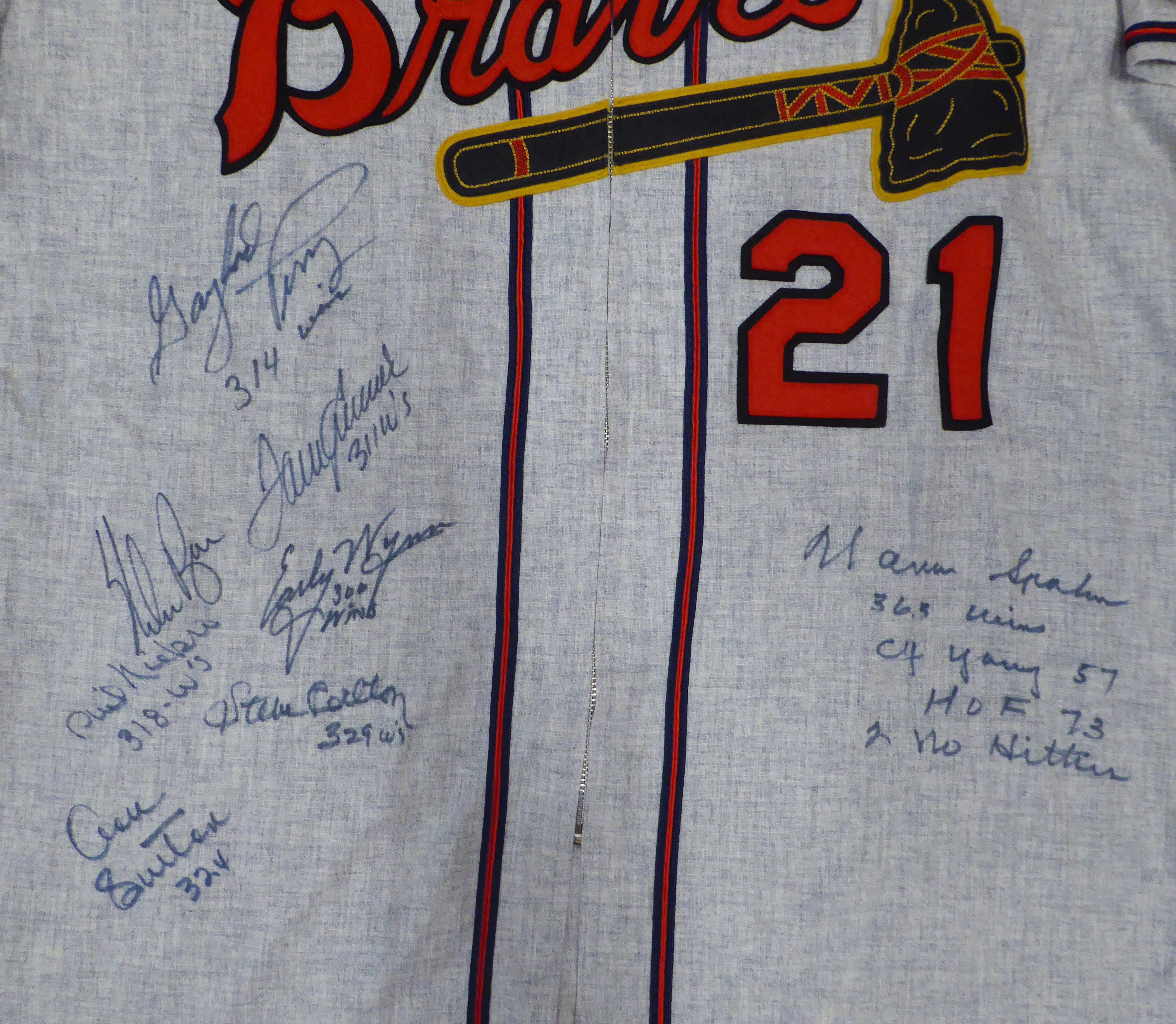 Authentic 300 Win Club Autographed Baseball Jersey - Signed by Nolan Ryan, Tom Seaver & Warren Spahn (JSA Certified #XX71926) - Perfect for Sports Memorabilia Collectors & Baseball Fans Display