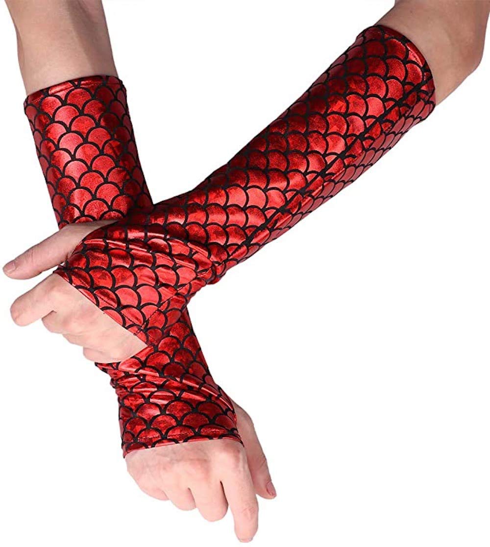 Seven & Nine Women's Shimmery Mermaid Gloves - Fish Scale Fingerless Elbow Length Gloves for Halloween, Carnival, Masquerade, Cosplay, and Costume Parties - Perfect for Mermaid Costumes, Themed Events, and Nightlife Fashion