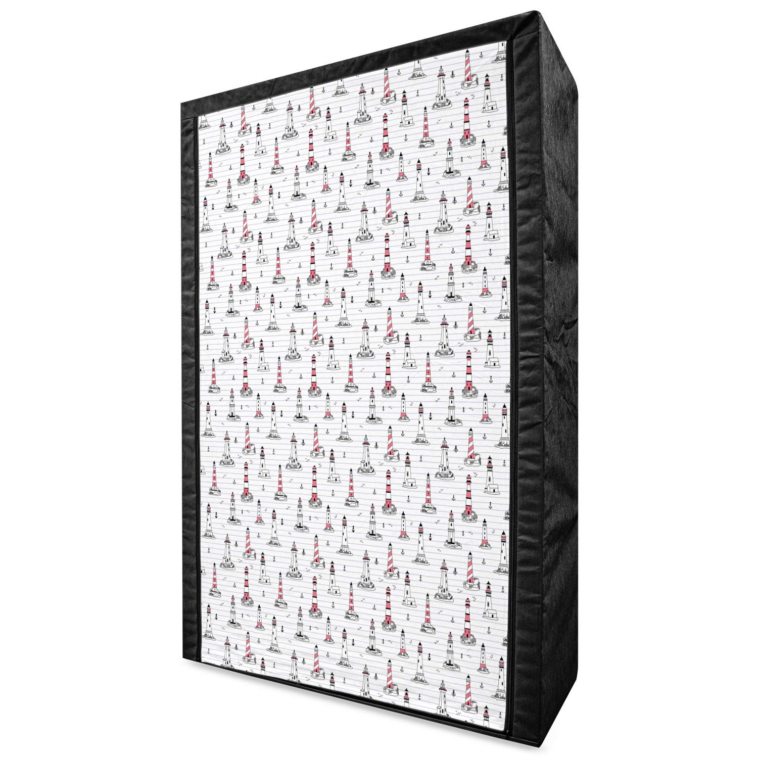 Ambesonne Lighthouse Portable Fabric Wardrobe - Nautical Themed Notebook Pattern with Seagulls & Anchors Doodle Design, 42.5