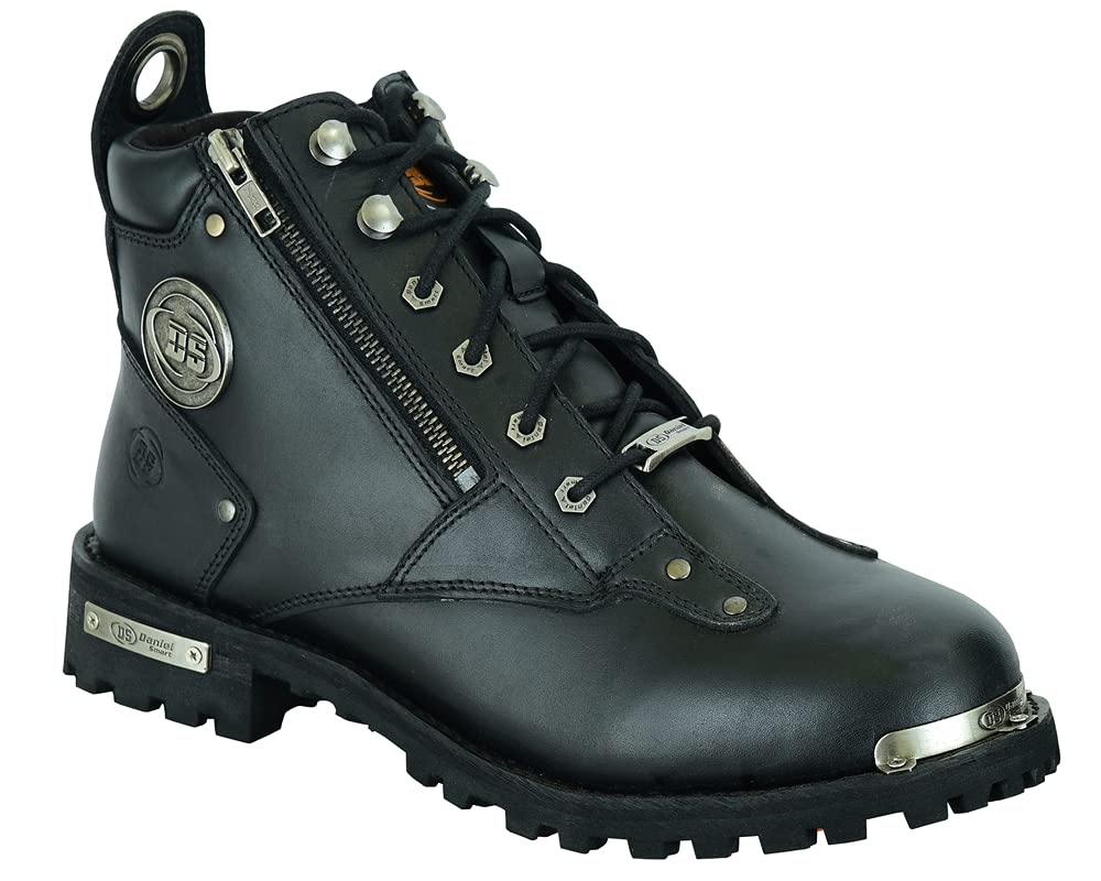 Daniel Smart Men's Motorcycle Leather Boots - Waterproof Full Grain Leather Riding Boots with Side Zippers & Non-Slip Outsole for Harley Davidson & Cruiser Bikes | Ideal for Long Rides, Commuting & Motorcycle Events