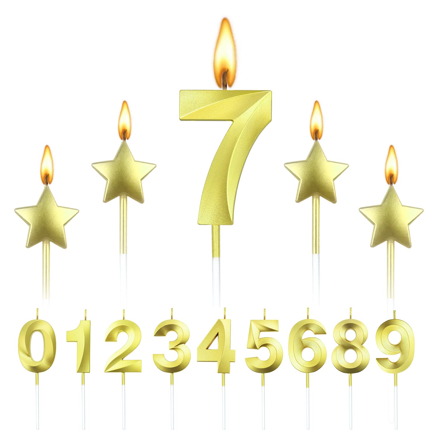 BEAN LIEVE Gold Number 7 Birthday Candles with Stars - Elegant Cake Topper for Birthday, Wedding & Anniversary Celebrations | Perfect for Cake Decorating, Party Centerpieces & Special Occasions (Gold 7)