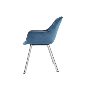 Luxury Blue Velvet Chrome Armchair Set of 2 - Modern Accent Chairs for Living Room, Bedroom & Office Decor - Perfect for Home Theater Seating and Lounge Areas
