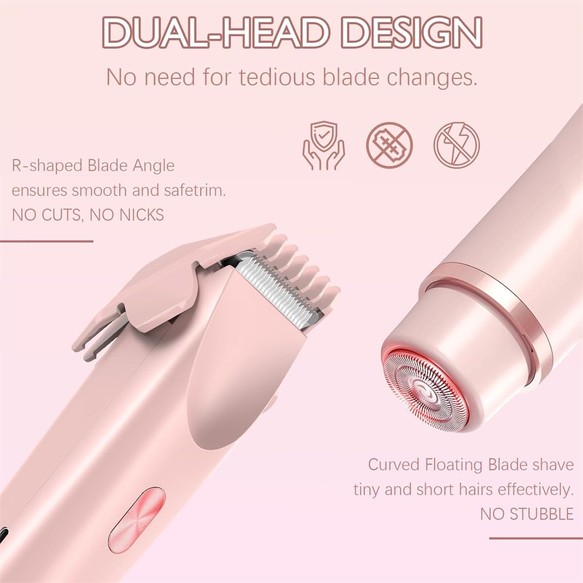 3-in-1 Electric Lady Shaver & Bikini Trimmer for Women - Dual Head Rechargeable Hair Removal Razor with LED Light (Pink) | Smooth Legs, Underarms & Bikini Line | Perfect for Travel, Gym & Everyday Use
