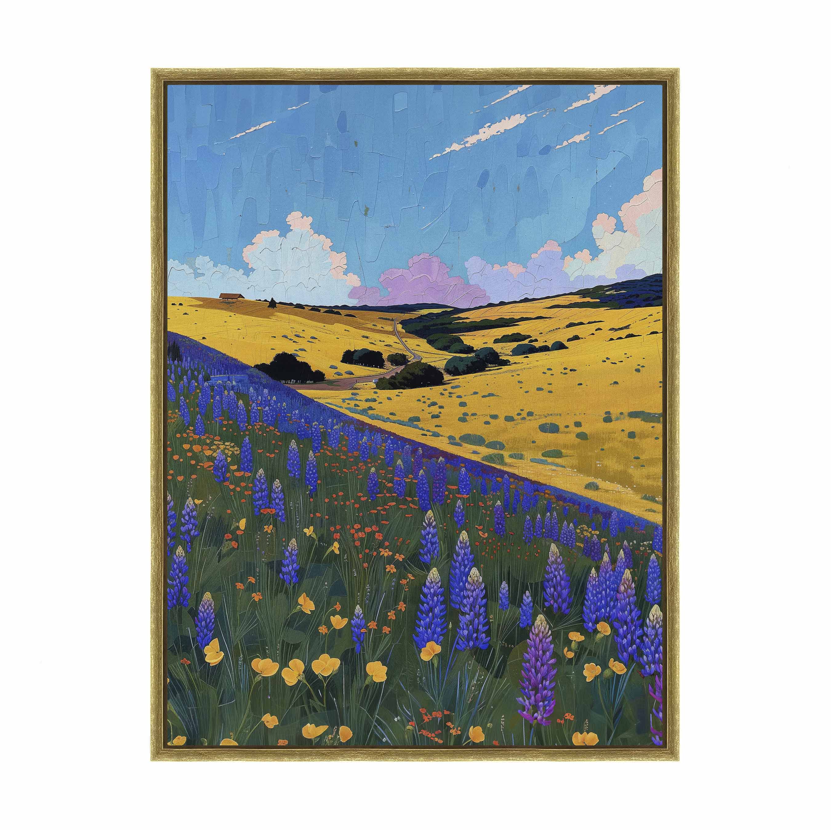 Bluebonnet Breeze II Gallery Wrapped Canvas Wall Art - Hand Painted Floral Landscape Oil Painting for Living Room, Bedroom & Office Decor