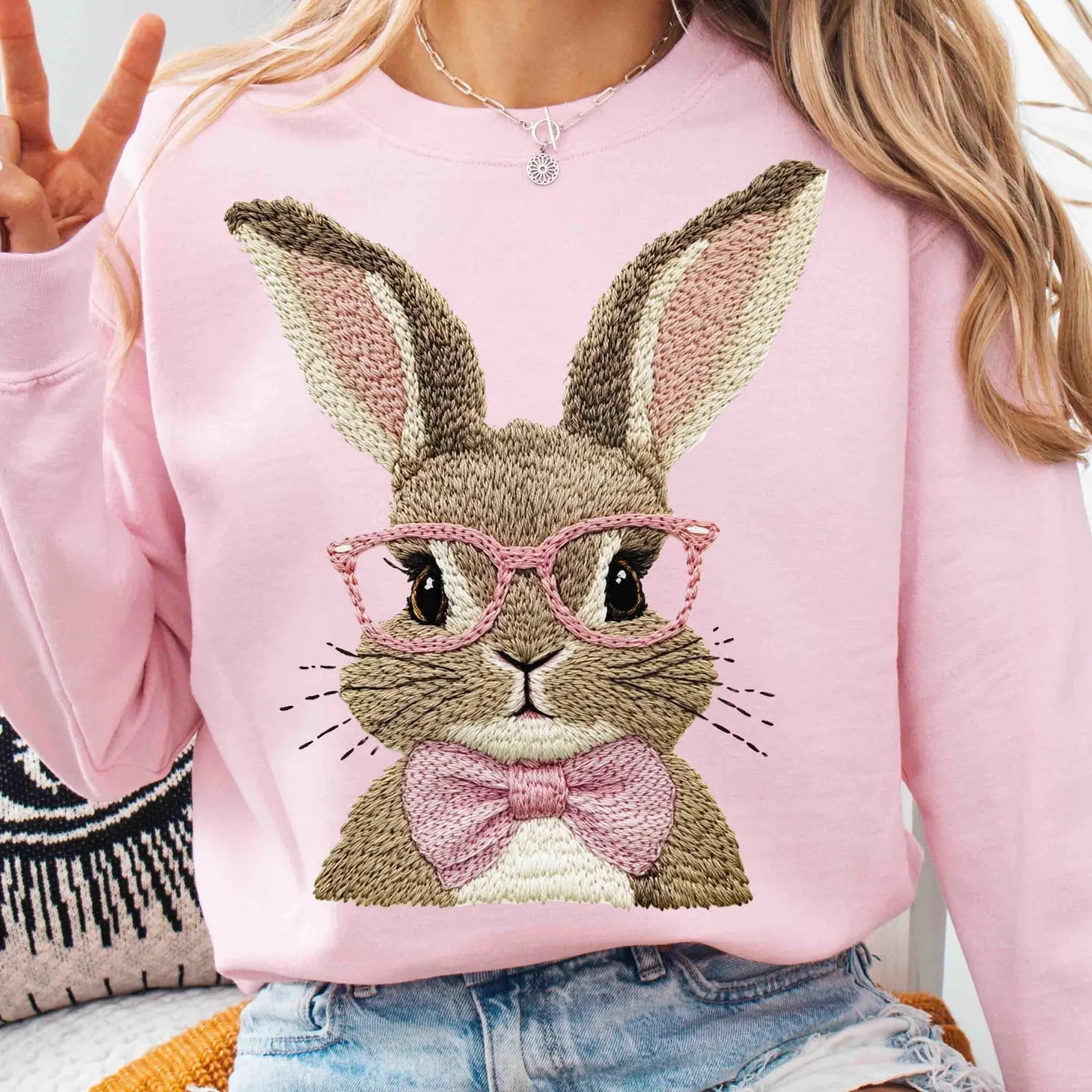 One Smart Bunny Graphic Sweatshirt - Cute Rabbit Design Pullover in 3 Colors (Black, White, Pink) | Cozy Casual Wear for Women, Perfect for School, Work & Weekend Outfits