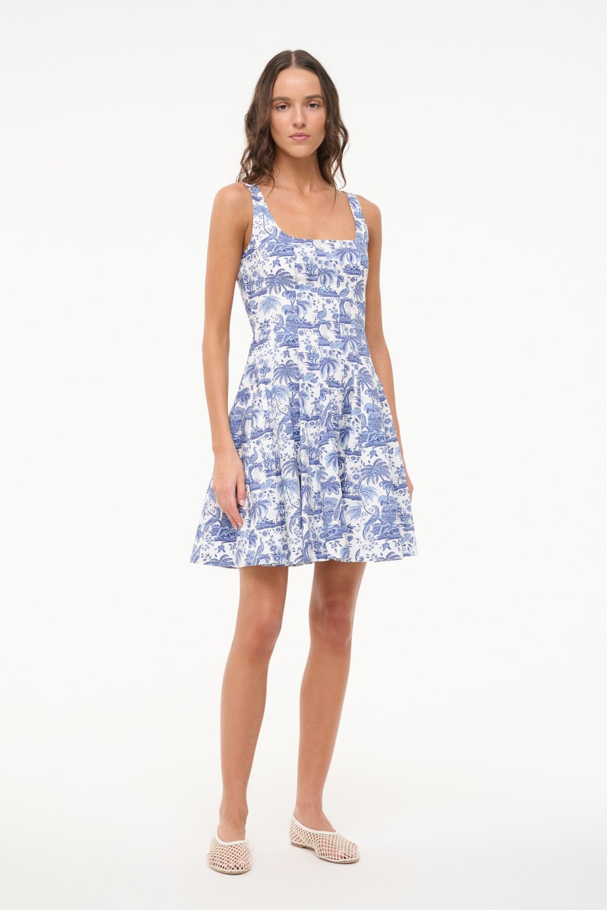 Mini Wells Dress | Blue Toile Floral Print - Perfect for Summer Outings, Picnics & Casual Wear