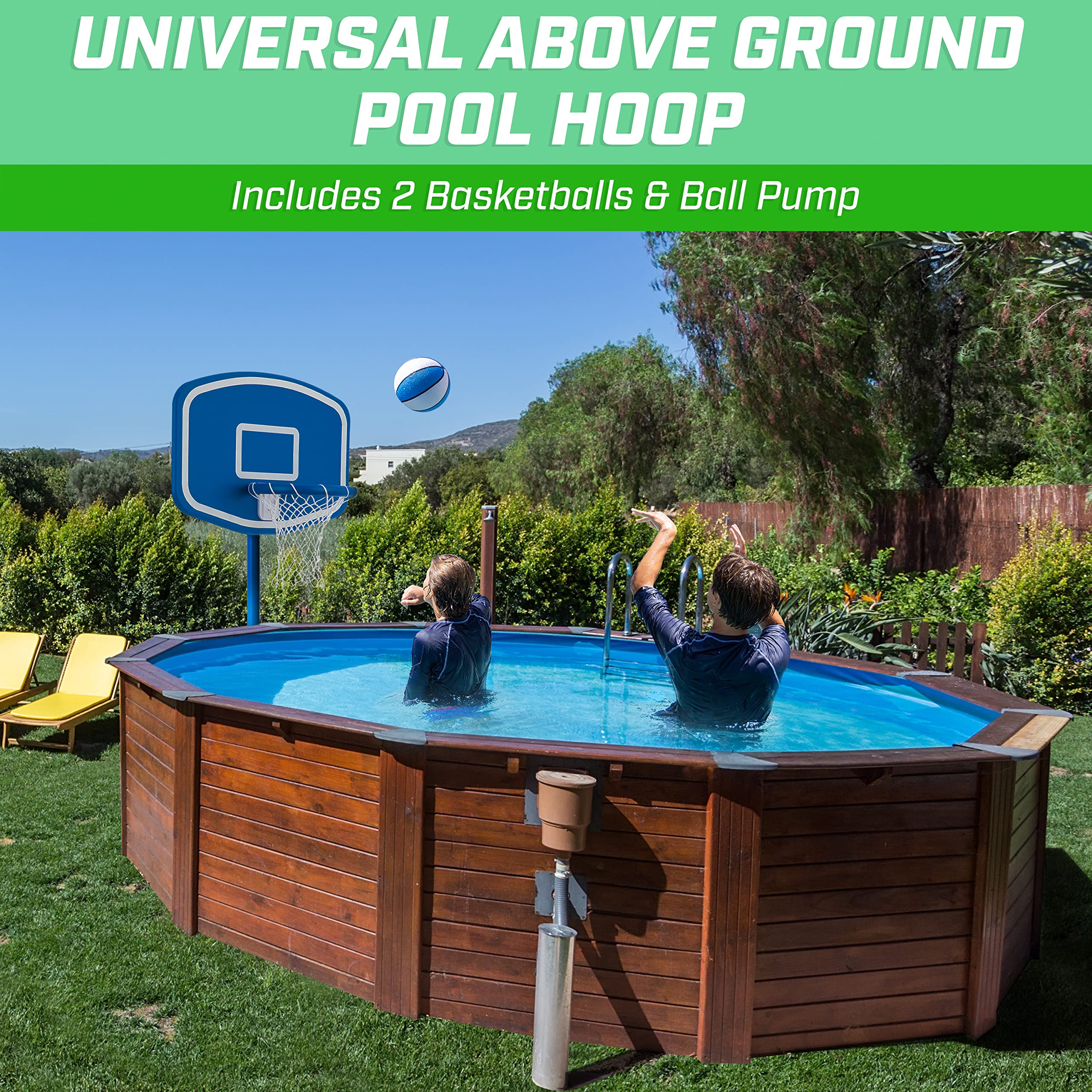 GoSports Splash Hoop Above Ground Pool Basketball Game Set - Includes 2 Inflatable Pool Basketballs & Air Pump - Perfect for Backyard Pool Parties, Summer Fun & Water Games