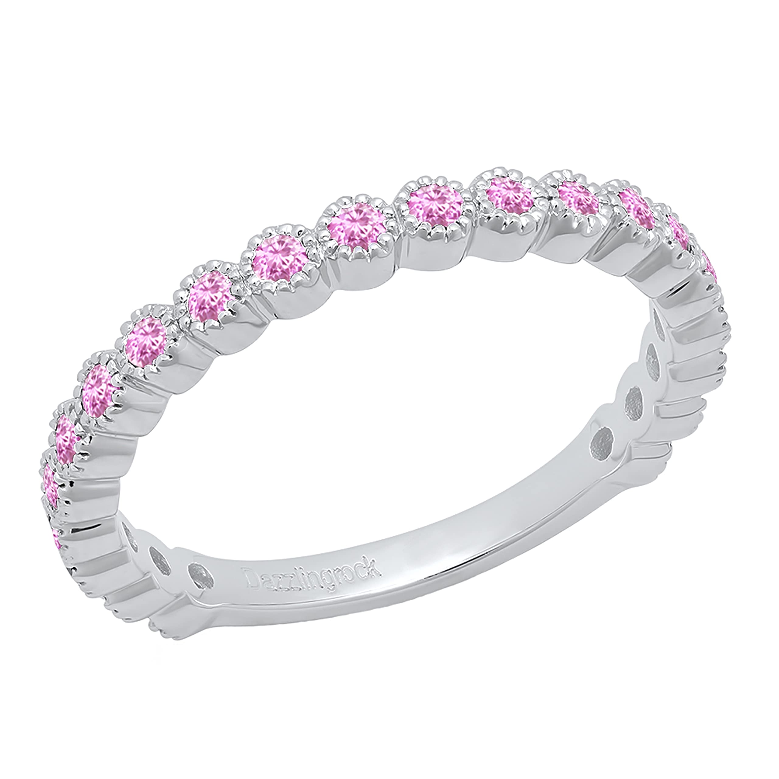 10K Solid Gold Round Pink Sapphire Stackable Wedding Eternity Band Ring for Women - Dazzlingrock Collection (Pink Color, Highly Included Clarity) | Perfect for Anniversary Gifts, Bridal Jewelry & Everyday Elegant Wear
