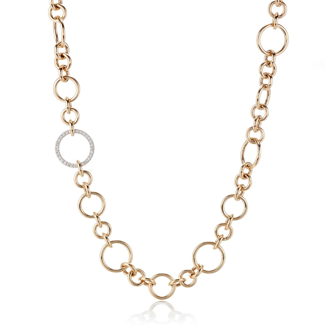 14K Gold Circle & Diamond Link Necklace for Women - Elegant Layering Chain Jewelry Gift for Birthday, Anniversary & Valentine's Day