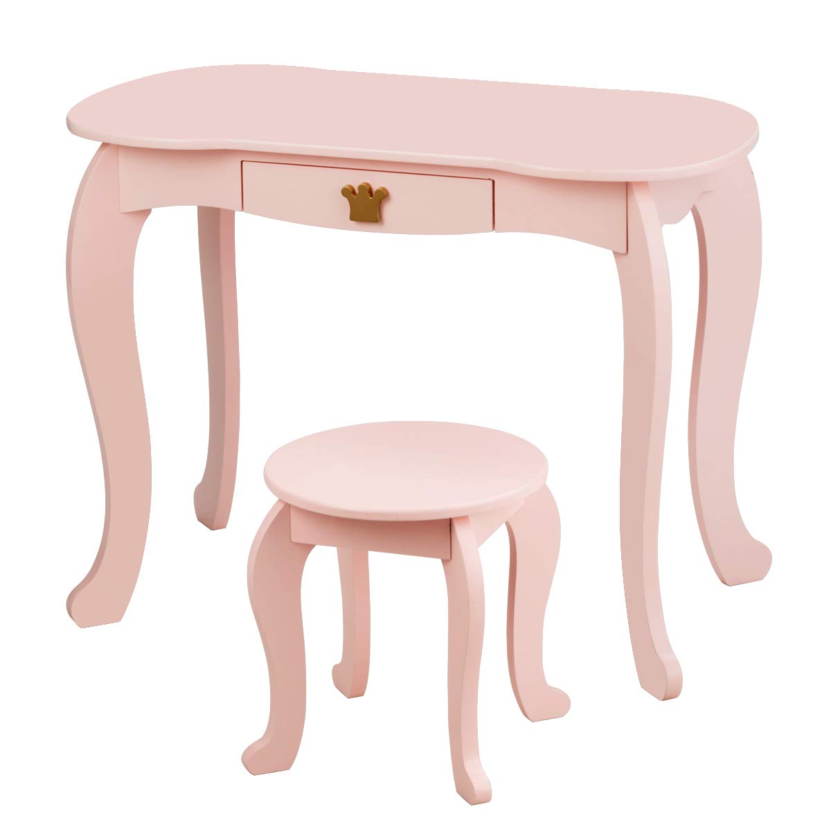 GLACER Pink Kids Vanity Table & Chair Set with Tri-Fold Mirror & Drawer - 2-in-1 Pretend Play Makeup Dressing Table for Toddler Girls - Detachable Top Beauty Desk for Bedroom & Playroom Decor