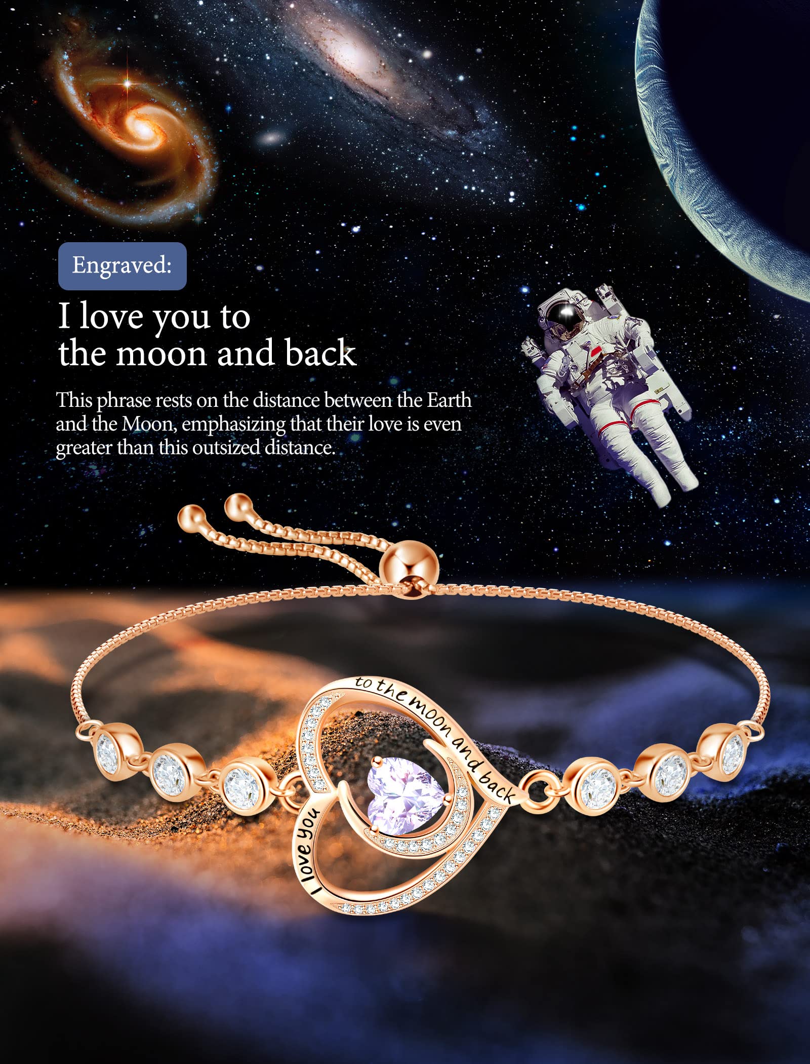 925 Sterling Silver Birthstone Bracelet for Women - Adjustable Tennis Bracelet, Luxurious I Love You Jewelry Gift for Wife, Mother, Girlfriend - Perfect for Christmas, Anniversary, Birthday - Elegant Everyday Wear & Special Occasions