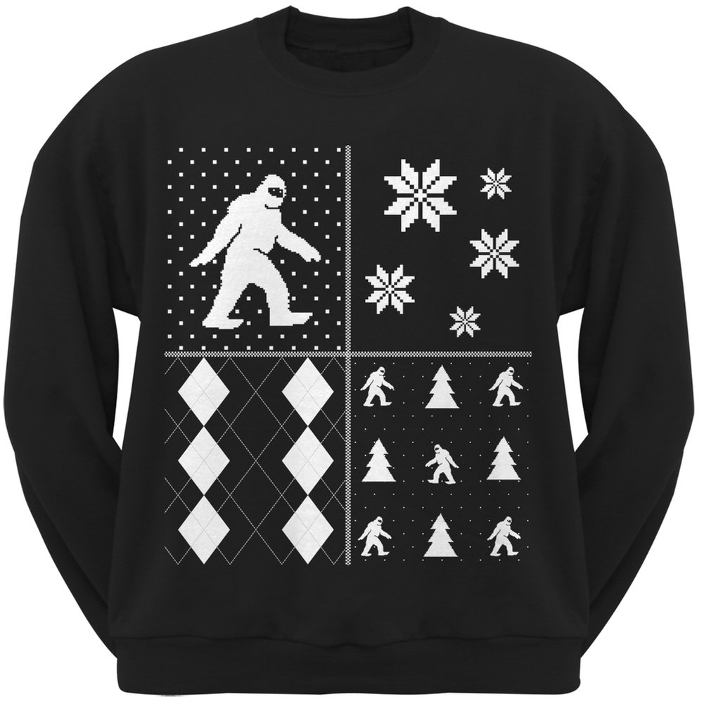 Old Glory Sasquatch Ugly Christmas Sweater - Festive Holiday Crewneck Sweatshirt for Men & Women (Black, Medium) - Perfect for Christmas Parties, Ugly Sweater Contests & Winter Gatherings
