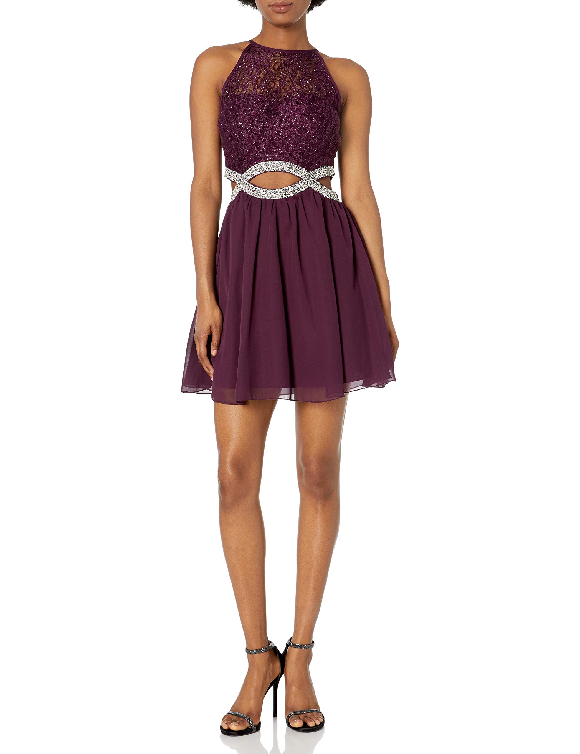 Elegant Women's Party Dress with Peek-a-Boo Jeweled Waist - Perfect for Evening Events, Prom, Cocktail Parties & Special Occasions