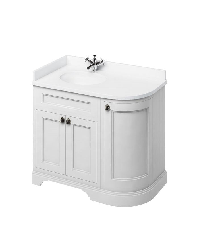 Round Corner Bathroom Vanity Cabinet Left Burlington 100cm White - Perfect for Small Bathrooms & Modern Home Decor