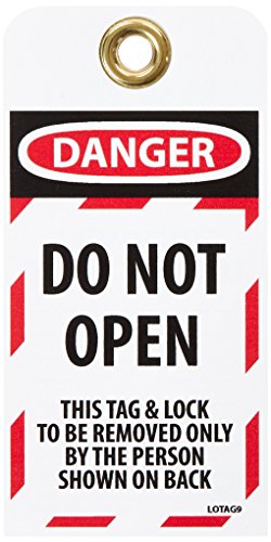 NMC LOTAG9 Danger Warning Tag - Do Not Open, Remove Only by Authorized Personnel - 3x6 Inch Vinyl 2-Sided Safety Tags (Pack of 10) for Equipment Lockout, Hazardous Area Identification & Workplace Safety