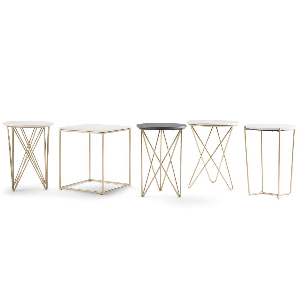 SIMPLIHOME Kline Modern Industrial 18-inch Wide Metal Accent Side Table - White & Gold Nightstand, End Table for Bedroom & Living Room | Perfect for Small Spaces, Apartment Decor & Guest Room Furniture
