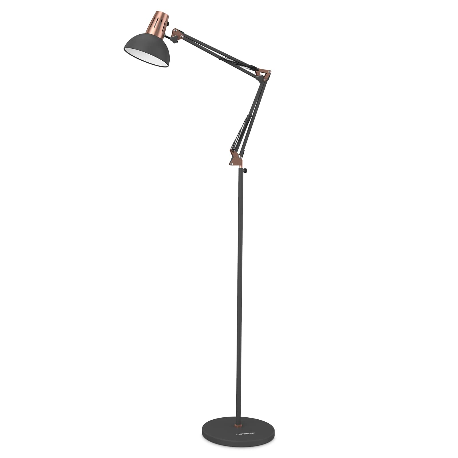 LEPOWER Adjustable Floor Lamp with Heavy Metal Base - Swing Arm Reading Light for Living Room, Bedroom & Office - Eye-Caring LED Pole Lamp with On/Off Switch - Sand Black Finish | Perfect for Night Reading, Study & Relaxation