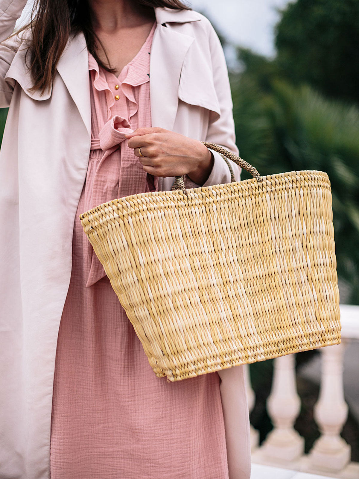 Handwoven Reed Shopping Basket - Eco-Friendly & Durable for Farmers Market, Picnics, and Home Storage | Natural Wicker Grocery Tote