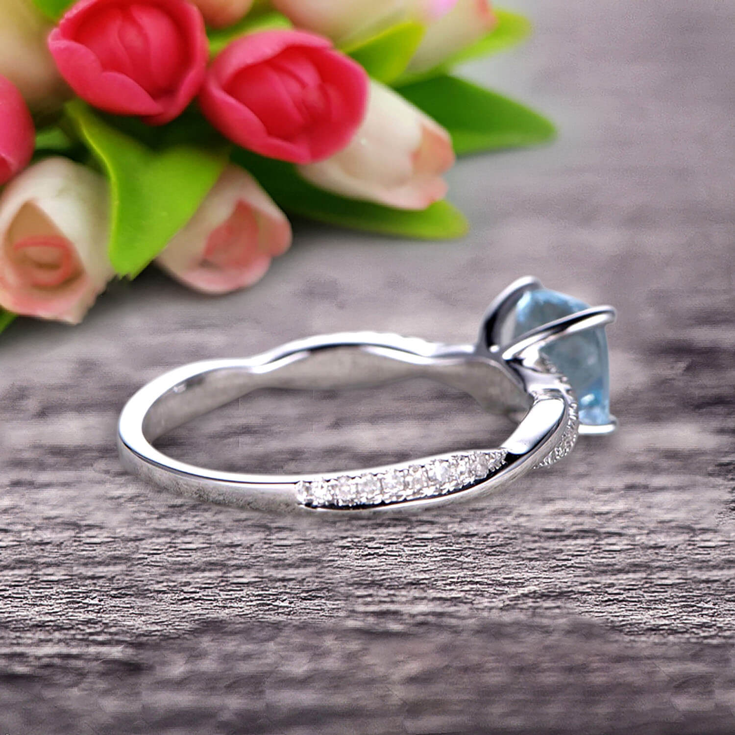 10K White Gold Aquamarine Engagement Ring - 1.25ct Cushion Cut Vintage Moissanite Diamond Ring for Women | Perfect for Proposals, Anniversaries & Bridal Jewelry