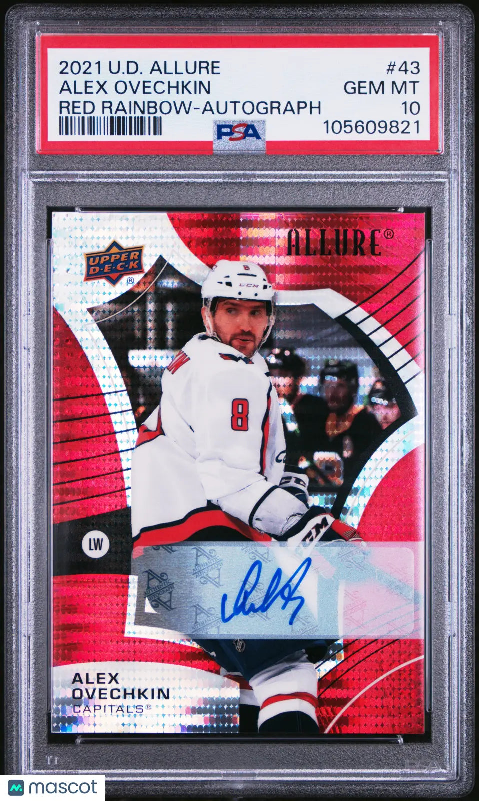 2021 Upper Deck Allure Alex Ovechkin #43 Red Rainbow Autograph PSA 10 Graded Hockey Card - Perfect for Collectors, Investors & Sports Memorabilia Displays