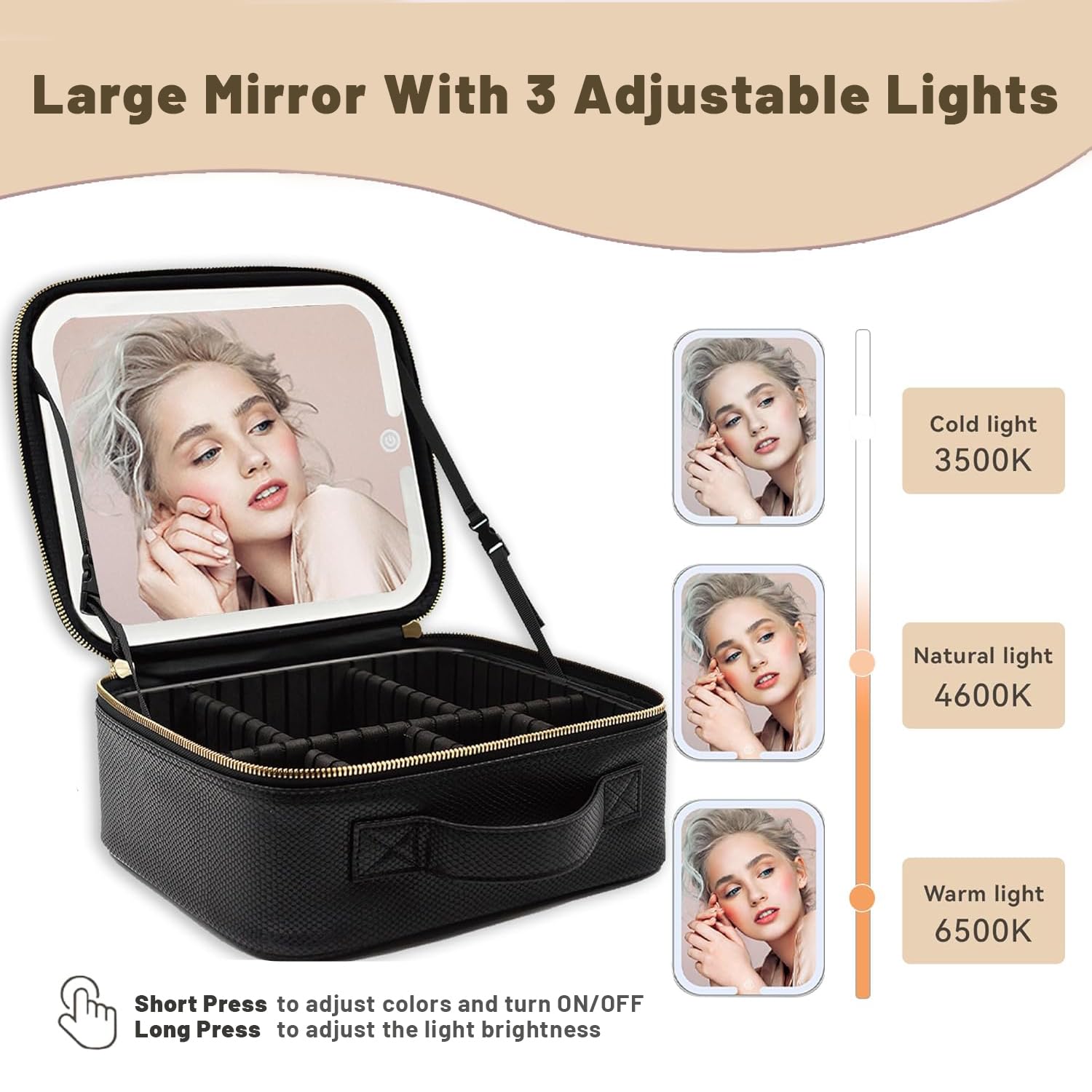 Lighted Travel Makeup Bag with Mirror - Large Cosmetic Organizer for Women, Perfect Mother's Day Gift