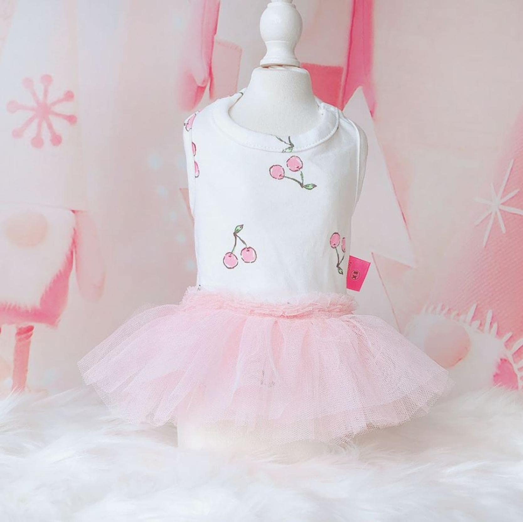 Breathable Spring Summer Pet Dog Clothes - Princess Dresses for Small Dogs & Cats with Cherry Print Tutu Skirts | Perfect for Outdoor Walks, Parties & Photo Shoots