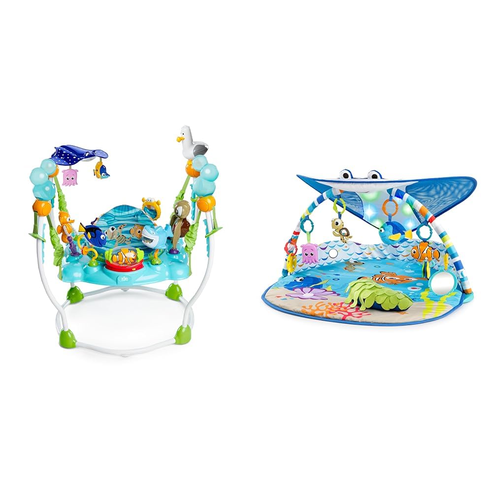Bright Starts Disney Baby Finding Nemo Sea of Activities Jumper for Infants 6+ Months & Mr. Ray Ocean Lights Music Play Gym for Newborns - Interactive Baby Toys for Developmental Play, Nursery Decor, and Disney-Themed Gift Ideas