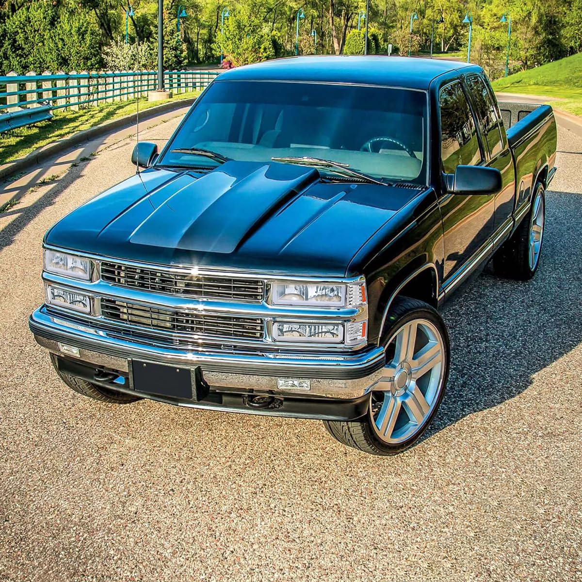 Spec-D Tuning Chrome LED Headlights + Bumper Lights + Corner Lights Kit for 1994-1998 Chevy C10 C/K 1500/2500/3500 Trucks - Left & Right Headlamp Assembly - Upgrade Your Pickup's Style & Visibility for Night Driving