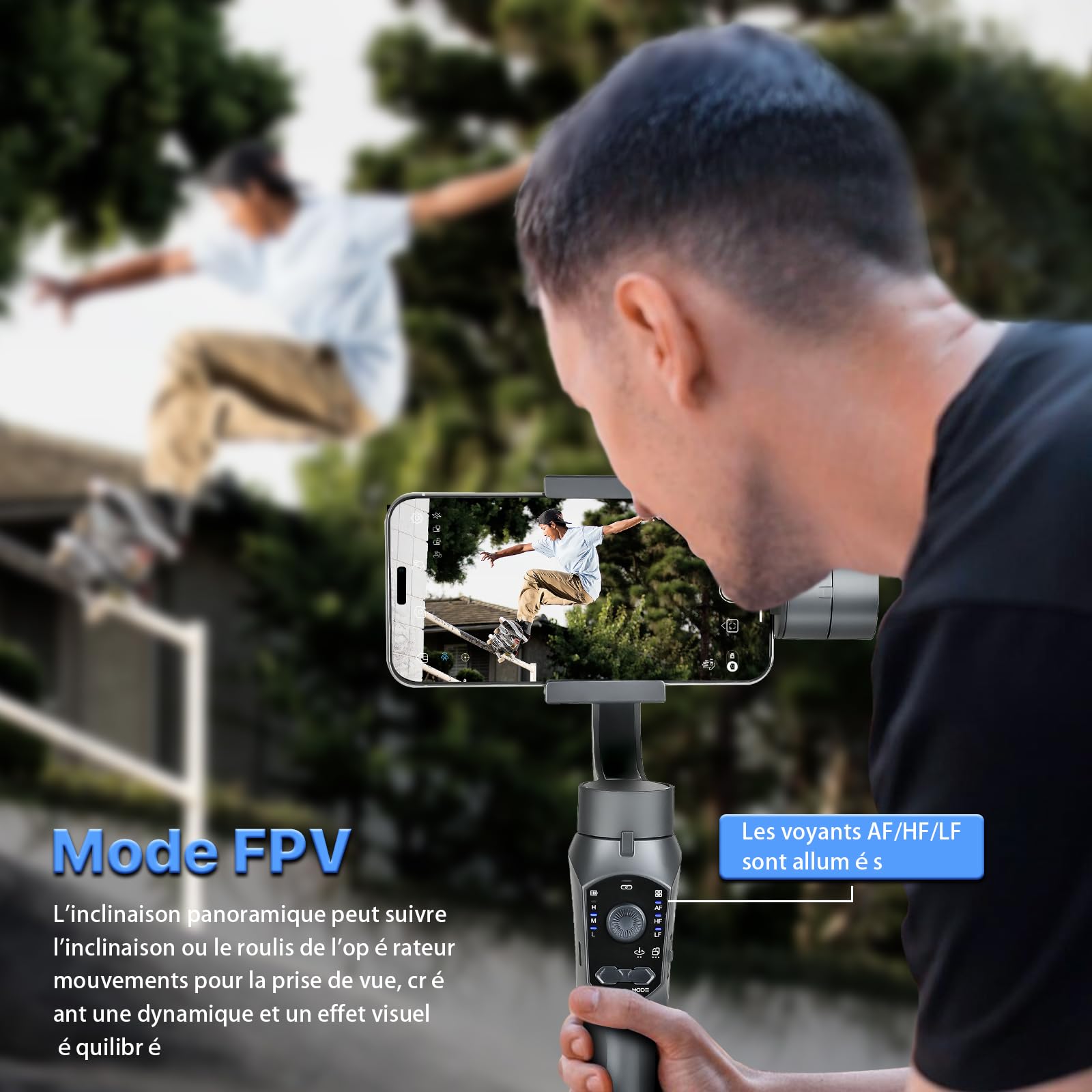 STRBDYI 3-Axis Smartphone Gimbal Stabilizer with AI Tracking & Ultra Wide Angle Mode - Compatible with iPhone 15/14/13/XR Pro/Max, Samsung Galaxy, Huawei (280g Payload) - Perfect for Vlogging, YouTube Videos & Travel Content Creation