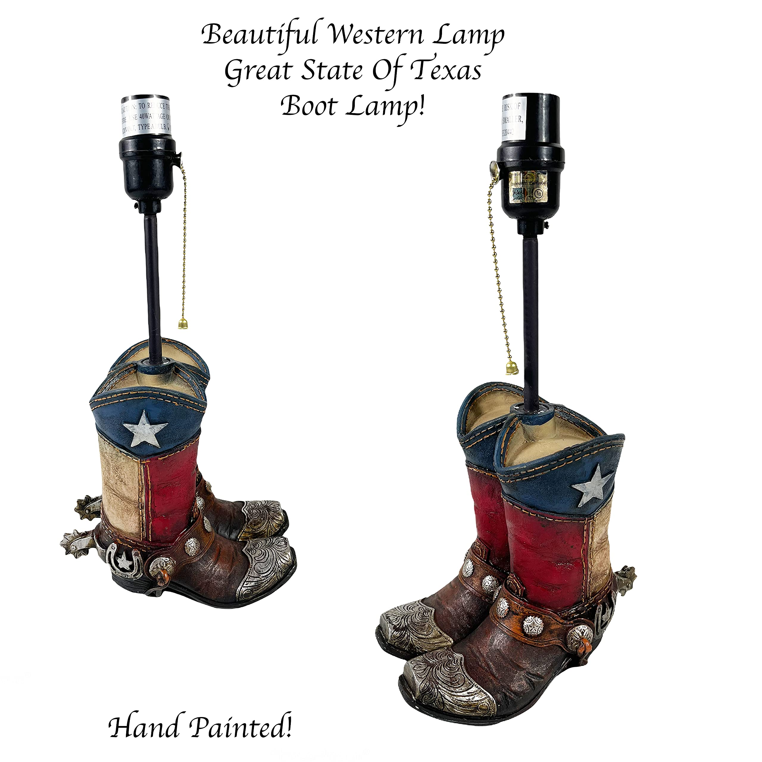 Texas Flag Western Double Cowboy Boot Table Lamp - Farmhouse Nightstand & Living Room End Table Lamp for Bedroom, Office - Rustic Western Decor Lighting for Home, Ranch, or Cowboy Themed Spaces