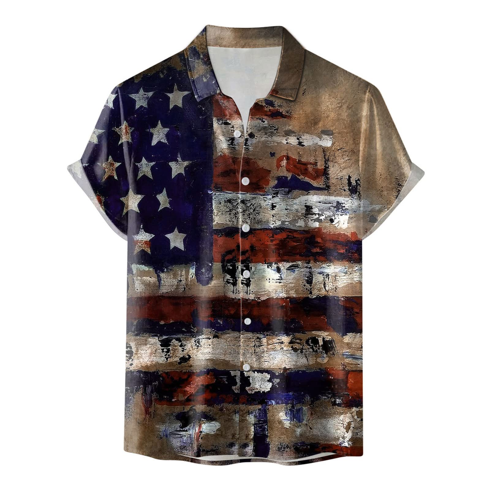 Men's Hawaiian Shirts - American Flag 4th of July Button Down Short Sleeve Aloha Shirts for Beach & Tropical Vacations - Perfect for Summer Parties, BBQ, and Casual Outings