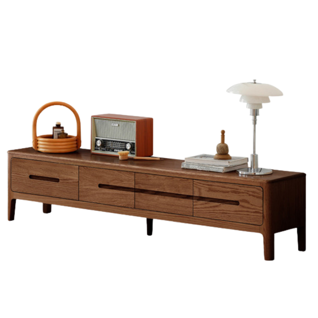 Solid Oak Wood TV Stand - Modern Entertainment Center with Storage Shelves for Living Room, Bedroom & Home Theater