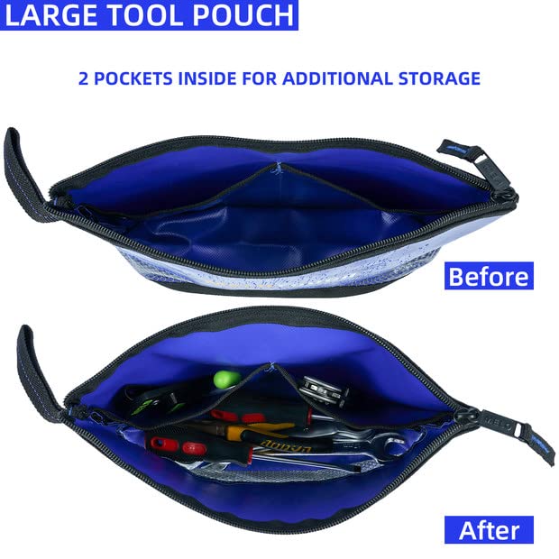 MELOTOUGH 12 Inch Heavy Duty Zipper Tool Pouch 2 Pack - Multipurpose Tool Storage Bag for Small Tools, Accessories & DIY Supplies | Durable Organizer for Electricians, Plumbers & Handymen (Blue) - Perfect for Workshops, Garages & Job Sites