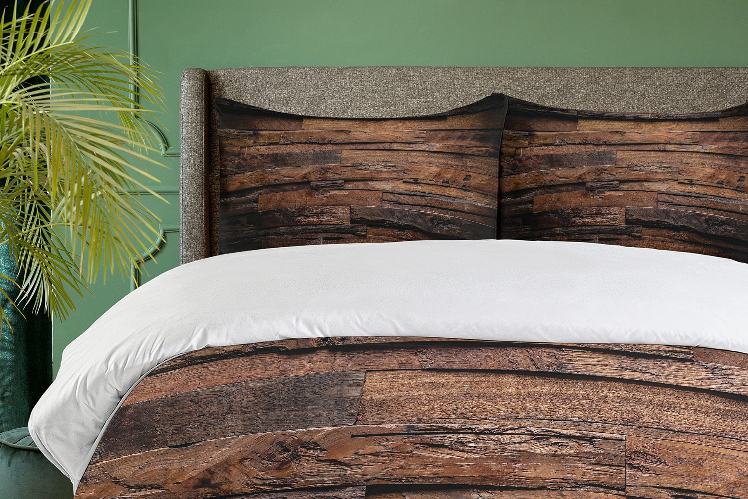 Ambesonne Chocolate Brown Duvet Cover Set - King Size 3 Piece Bedding with 2 Pillow Shams, Rustic Dark Timber Texture & Hardwood Carpentry Design for Cozy Country Bedroom Decor | Perfect for Farmhouse, Lodge or Cabin Style Homes