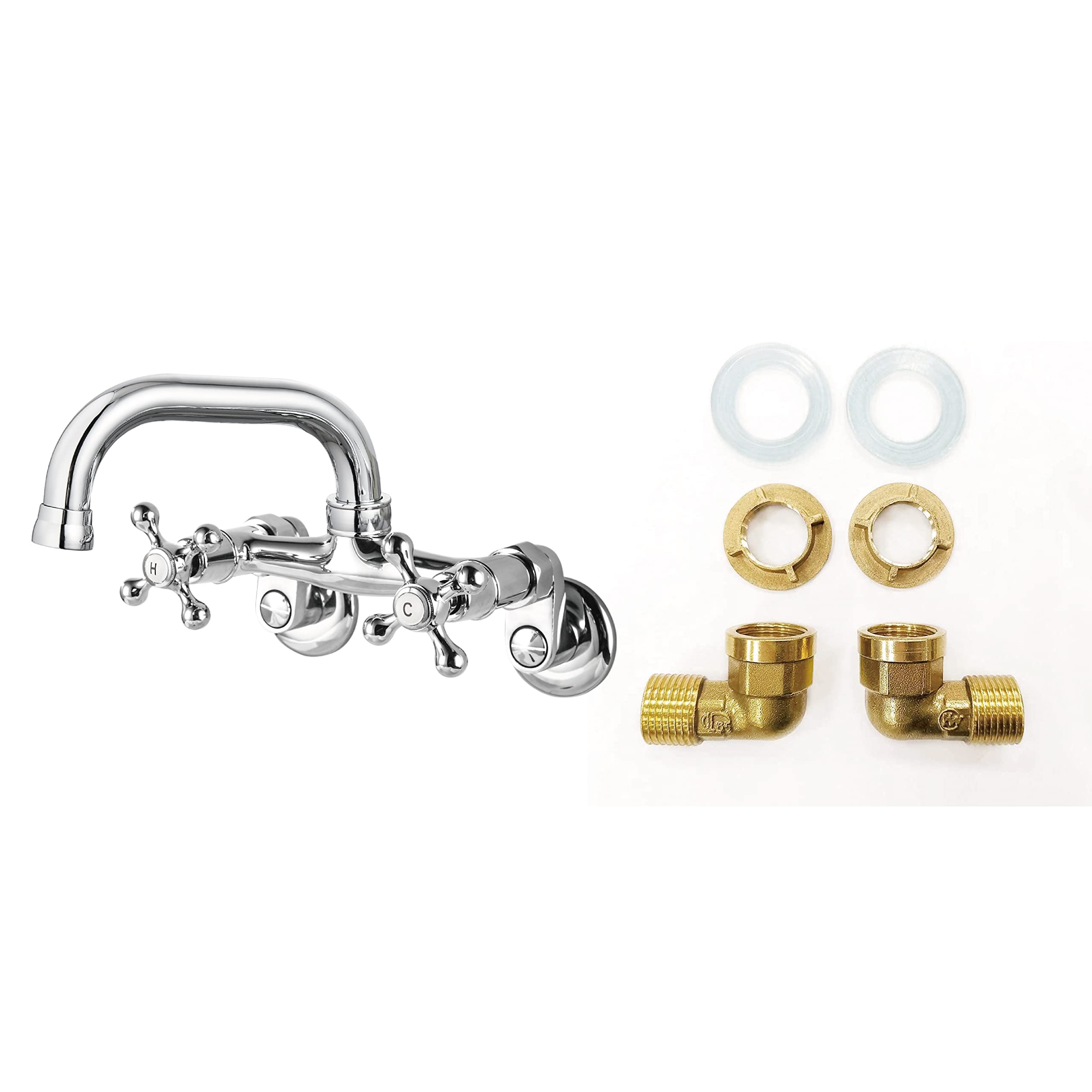 Airuida 6 Inch (15cm) Wall Mounted Kitchen Faucet - Chrome Polish Stainless Steel Commercial Grade with Spout & Connector Set - Perfect for Restaurant, Bar & Home Kitchen Installations