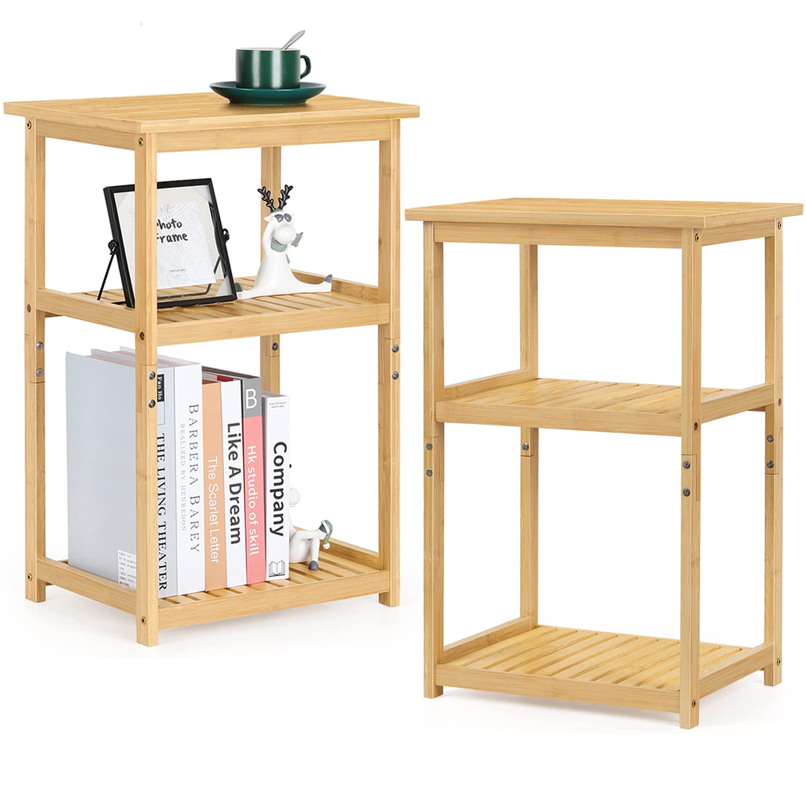 Smusei Side Table Set of 2 - Bamboo End Tables for Living Room, Bedroom, Office - Farmhouse Style Nightstand for Small Spaces - Perfect for Guest Rooms, Apartments & Dorm Decor