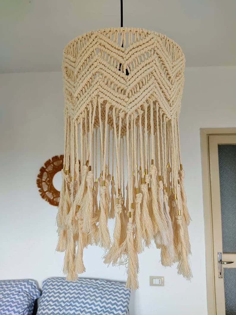 Boho Lamp Shade - Handmade Rattan Woven Pendant Light Fixture for Bedroom, Living Room & Dining Room Decor | Natural & Stylish Bohemian Lighting