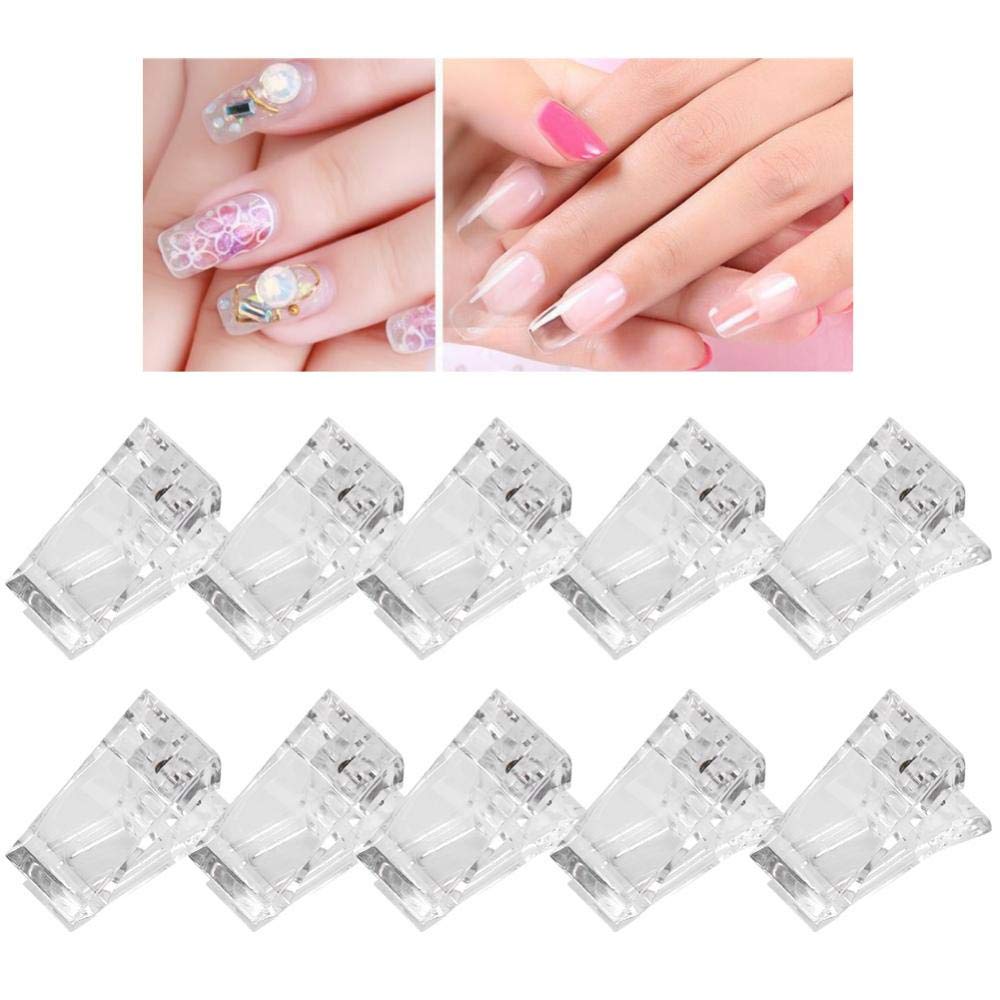 Rotekt 10pcs Transparent Nail Tips Clips for Poly Gel - Quick Building Mold Clips Set, Nail Art Accessories for Professional & DIY Manicures at Home or Salon