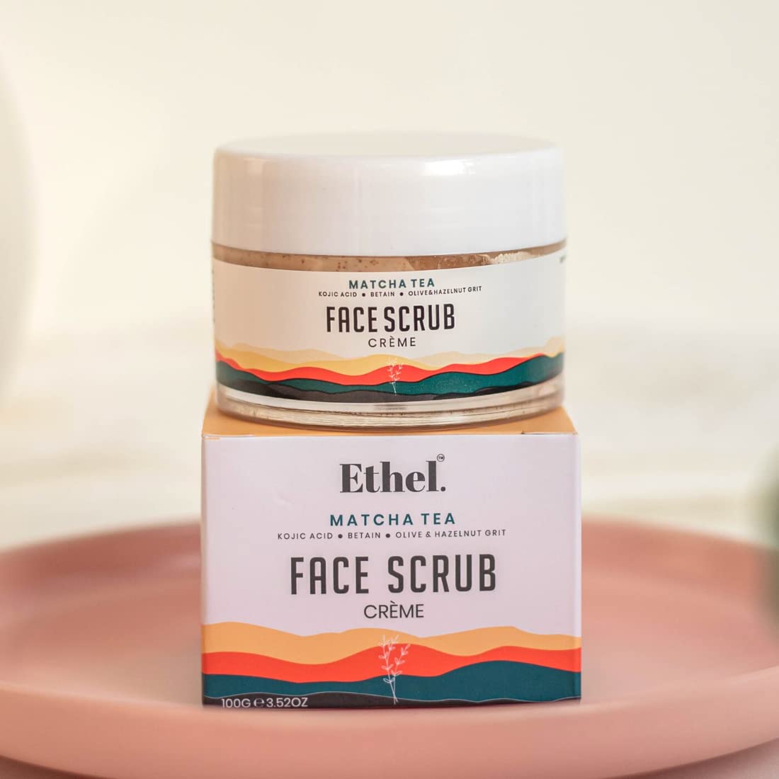 Ethel Matcha Tea Face Scrub with Kojic Acid & Betaine - Natural Exfoliator with Olive & Hazelnut Grit for De-Tanning, Pore Cleansing & Brightening | 100g SLS & Paraben Free | Perfect for Acne-Prone & Dull Skin | Morning & Night Skincare Routine