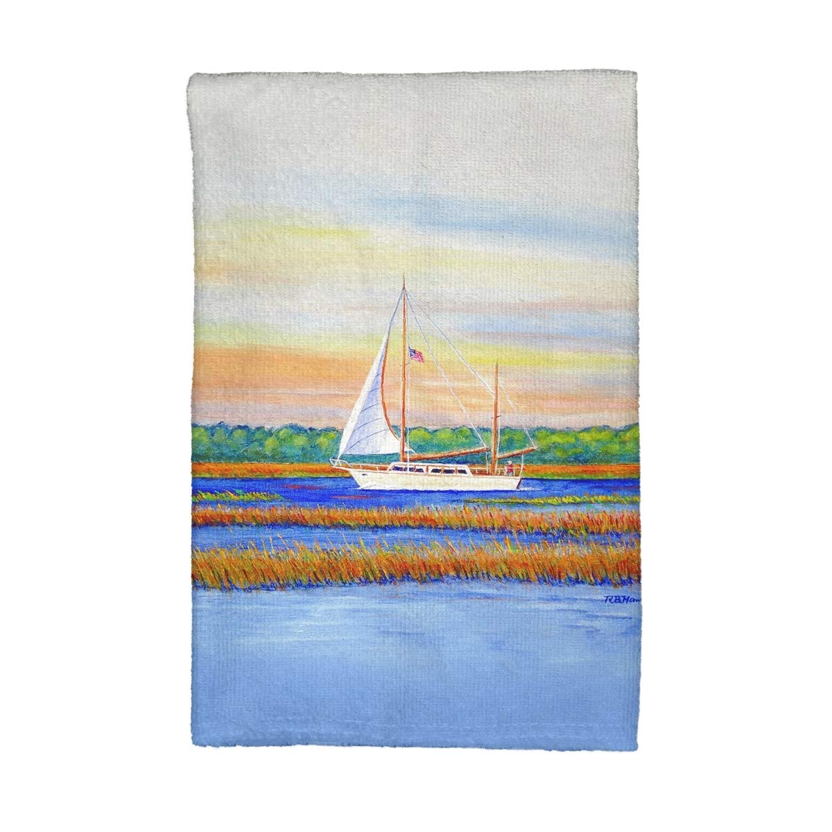Betsy Drake KT1075 Marsh Sailing Kitchen Towel Set - Absorbent Cotton Dish Towels for Drying Dishes, Cleaning & Decor - Perfect for Kitchen, Bathroom & Boat Use