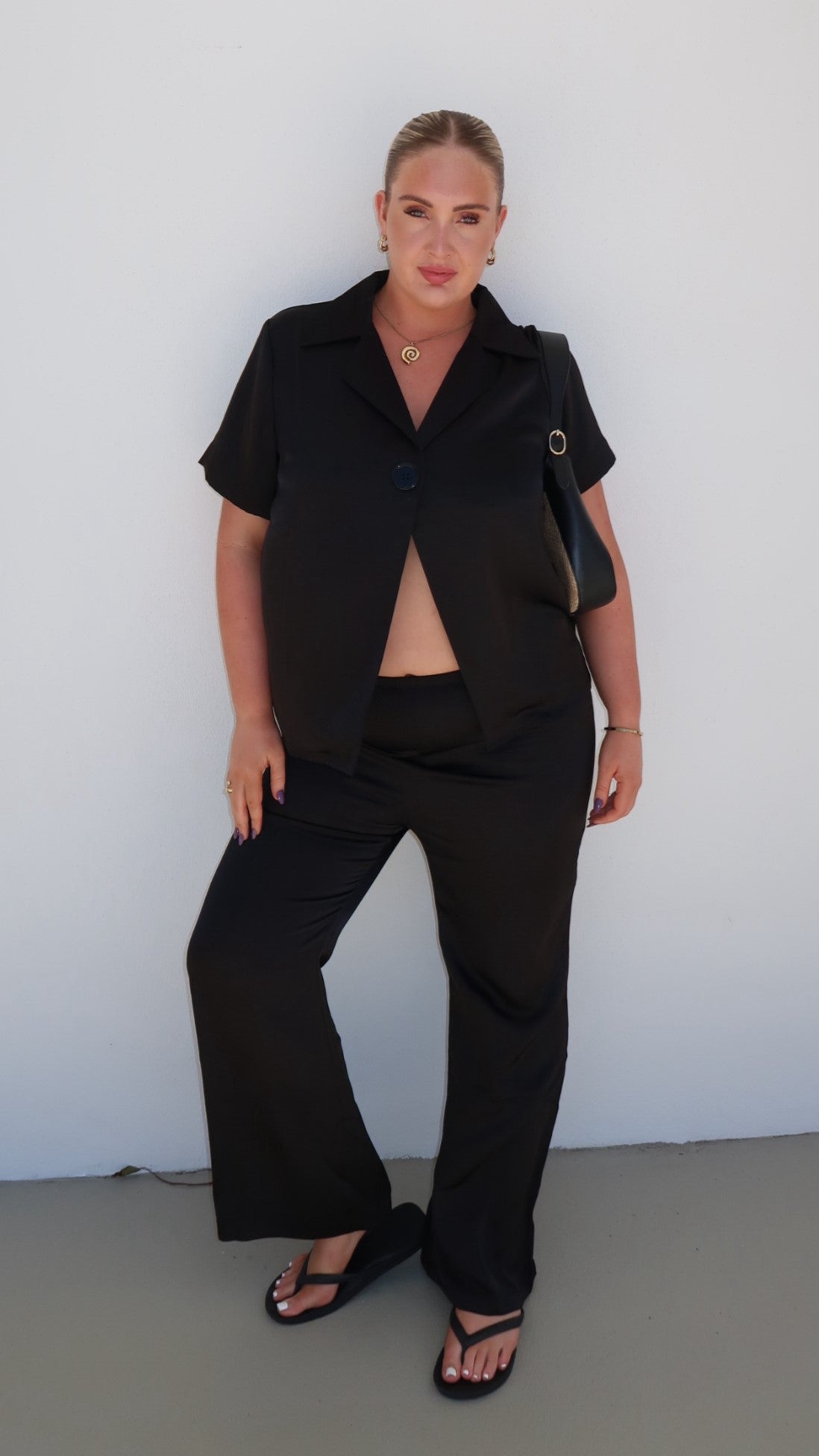 Imogen Button Shirt for Women - Classic Black Long Sleeve Blouse for Office, Casual Wear & Date Night Outfits