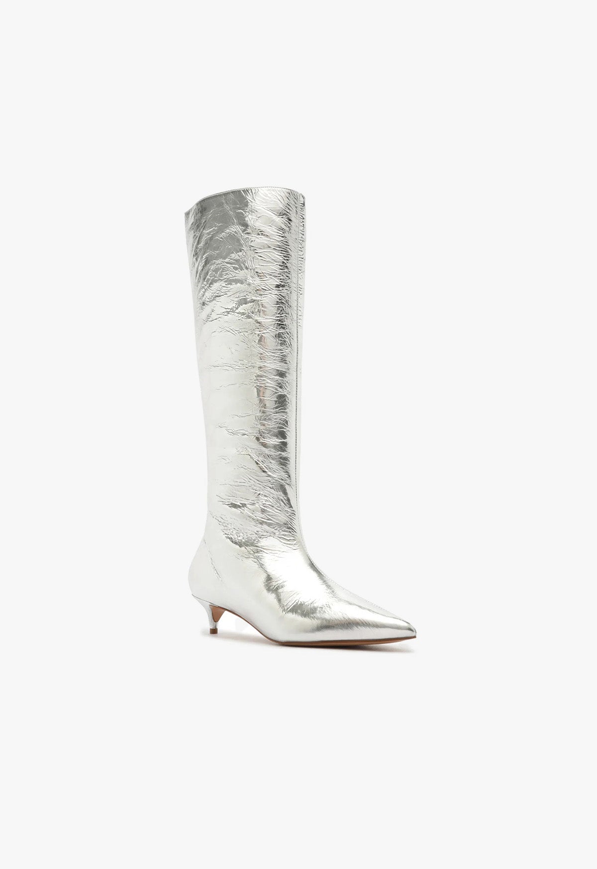 Gail Up Smashed Metallic Leather Boots for Women - Stylish Knee-High Fashion Boots with Chunky Heel - Perfect for Parties, Night Out and Fall Winter Outfits