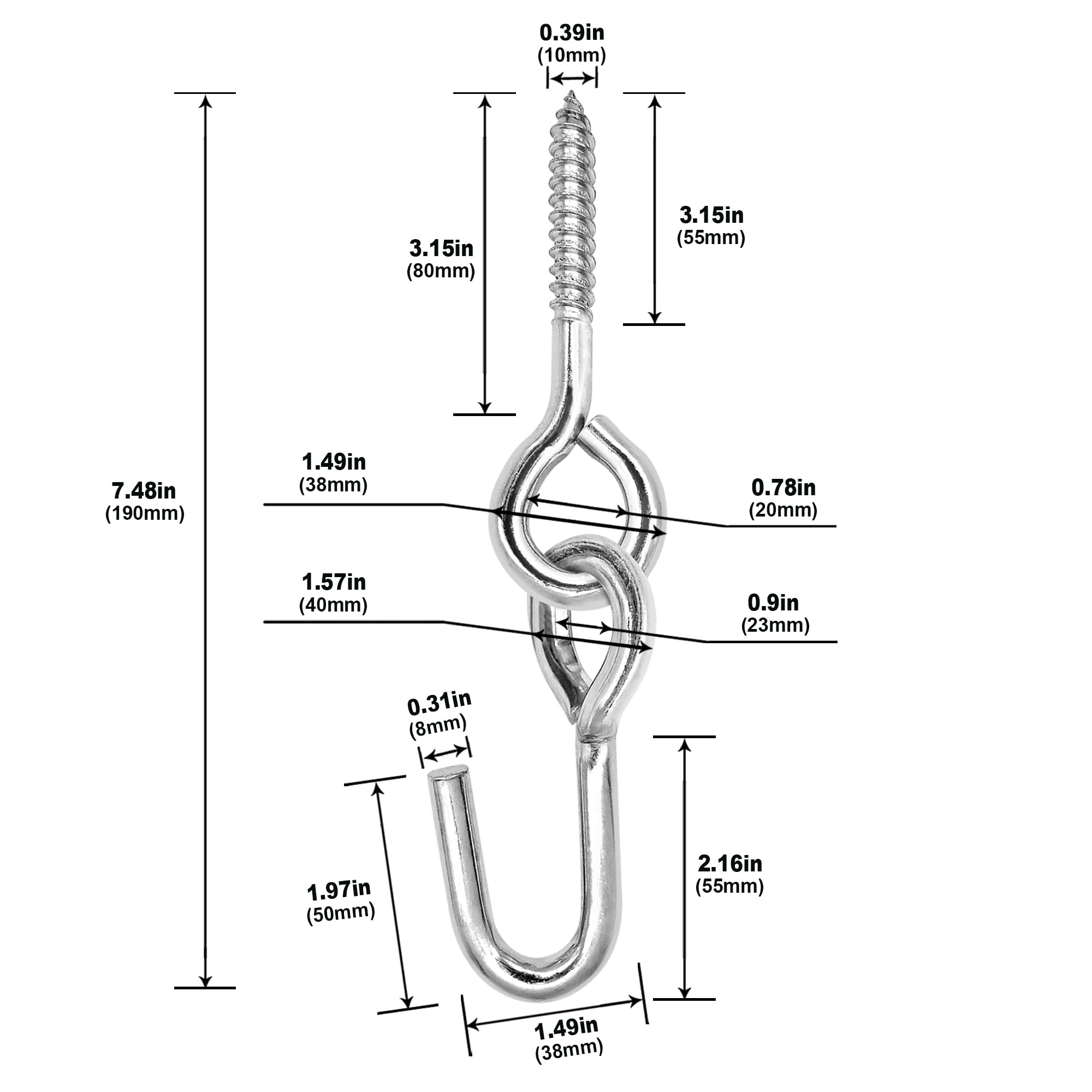Heavy Duty Galvanized Steel Hammock Hooks & Hangers - 2 Pack Anti-Rust Eye Bolt Screws Hanging Kit for Outdoor/Indoor Use - Perfect for Yoga Hammocks, Swings, Hammock Chairs, Trees and Backyard Relaxation
