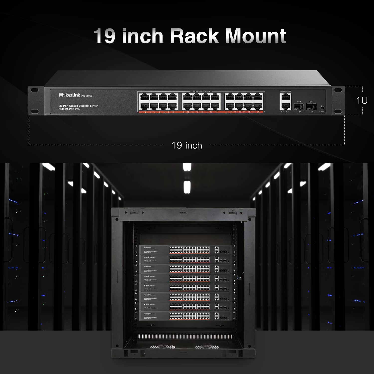 MokerLink 24 Port Gigabit PoE Switch with 2 Ethernet Uplink & 2 SFP Ports, 400W IEEE 802.3af/at Rackmount Unmanaged Network Switch for Home Office, Surveillance & Business Networking