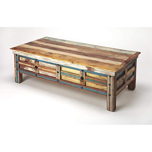 Boho Chic Painted Rustic Coffee Table - Handcrafted Espresso Finish Wooden Coffee Table for Living Room, Farmhouse & Bohemian Home Decor